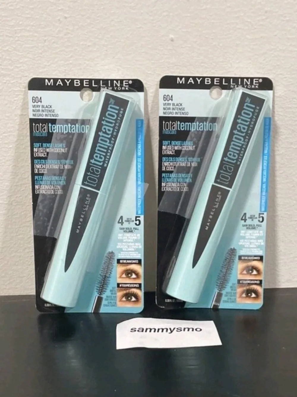 Maybelline Total Temptation Waterproof Mascara, 604 Very Black NEW x2